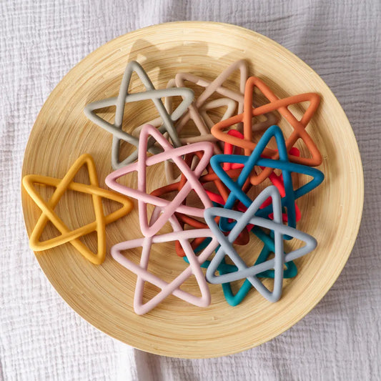Baby Star Silicone Teething Toy in blue, designed for soothing baby gums and infant gum relief