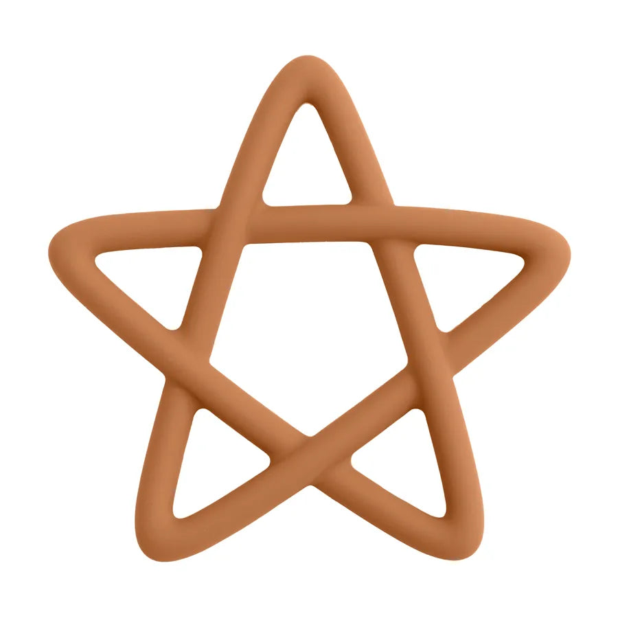 Star-shaped silicone teething toy displayed as a baby gift, suitable for nursery accessories