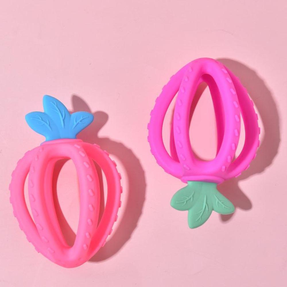 Food grade silicone baby chew toy, strawberry teether pendant, soft and safe for teething infants