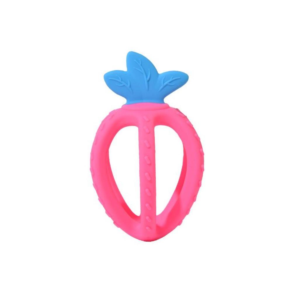 Red strawberry teether pendant, silicone baby toy designed for soothing infant gums and chewing
