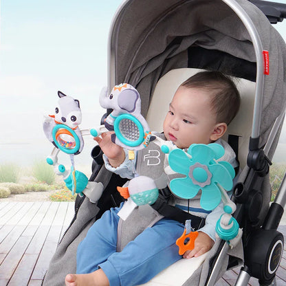 Clip-on baby toy for strollers, musical arch mobile with activities for sensory development