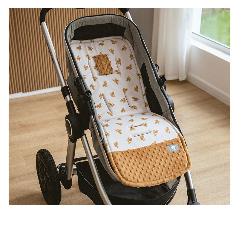 Machine washable baby stroller cushion, cotton blend, easy clean for busy parents.