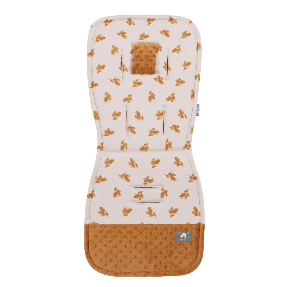 Soft polyester baby stroller cushion with cute elephants, providing comfort & support for toddlers.