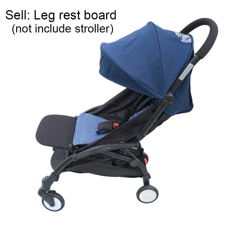 Close-up of attachable stroller leg rest extension board for enhanced baby comfort