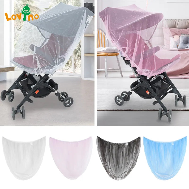 White polyester mosquito net specifically designed for baby strollers, ensuring bug protection for newborns.