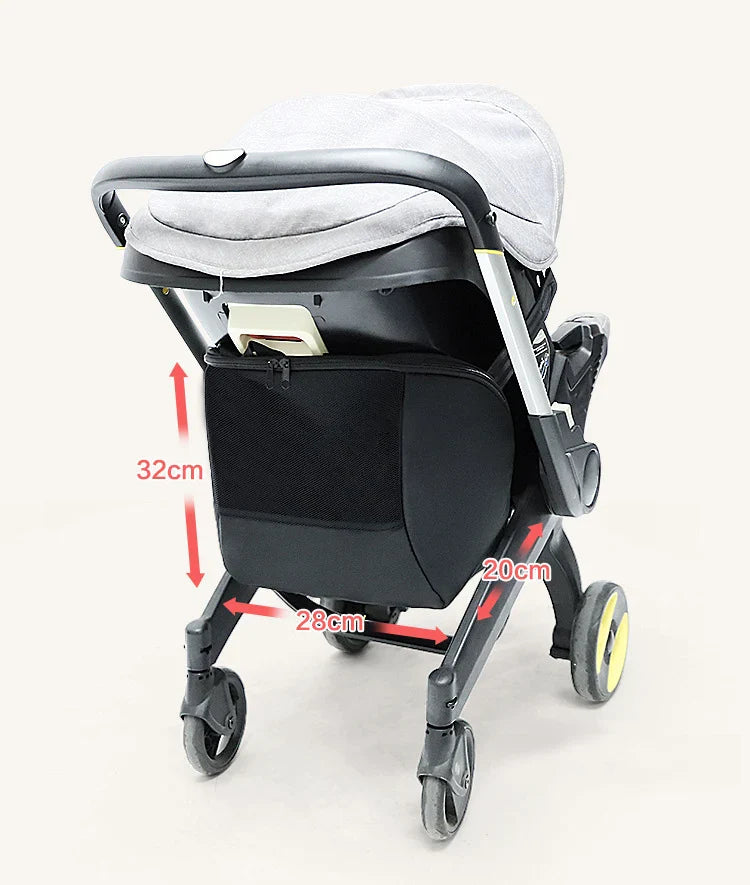Premium quality black polyester stroller caddy, waterproof and easy to clean for infant gear