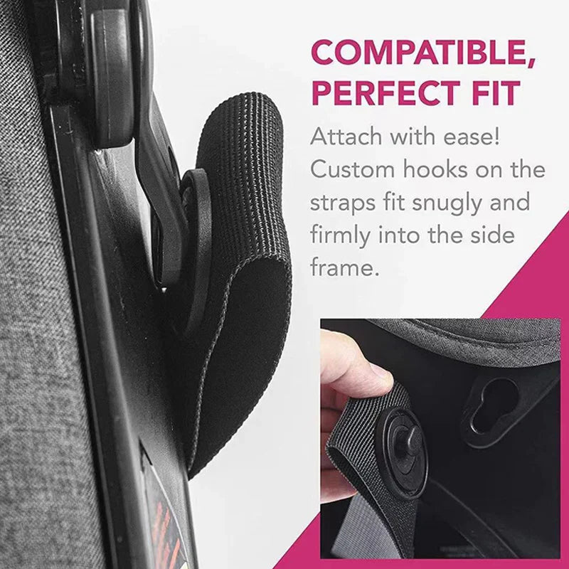 Compact stroller caddy for diapers, bottles, and wipes, fits most carriages, black baby bag