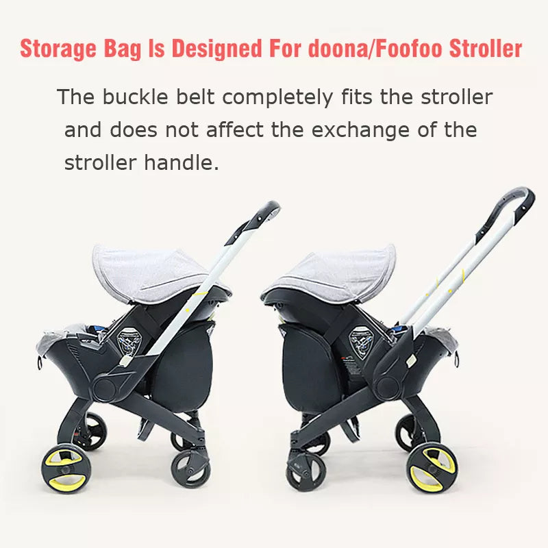 Versatile baby travel bag with adjustable straps, attaches to stroller for convenient storage