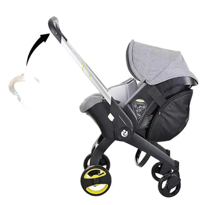 Stroller storage solution: black caddy with insulated bottle holders and phone pocket for parents