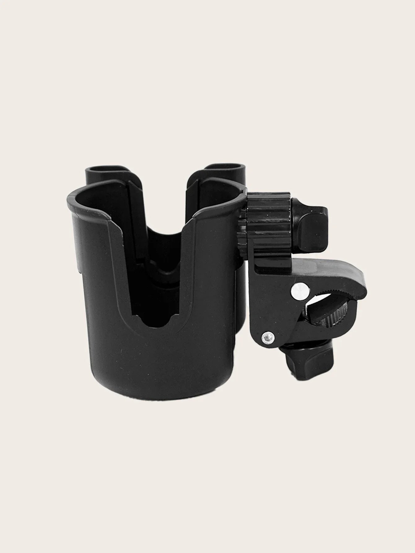 Close-up of the versatile baby stroller accessory, 2-in-1 phone and bottle holder design.