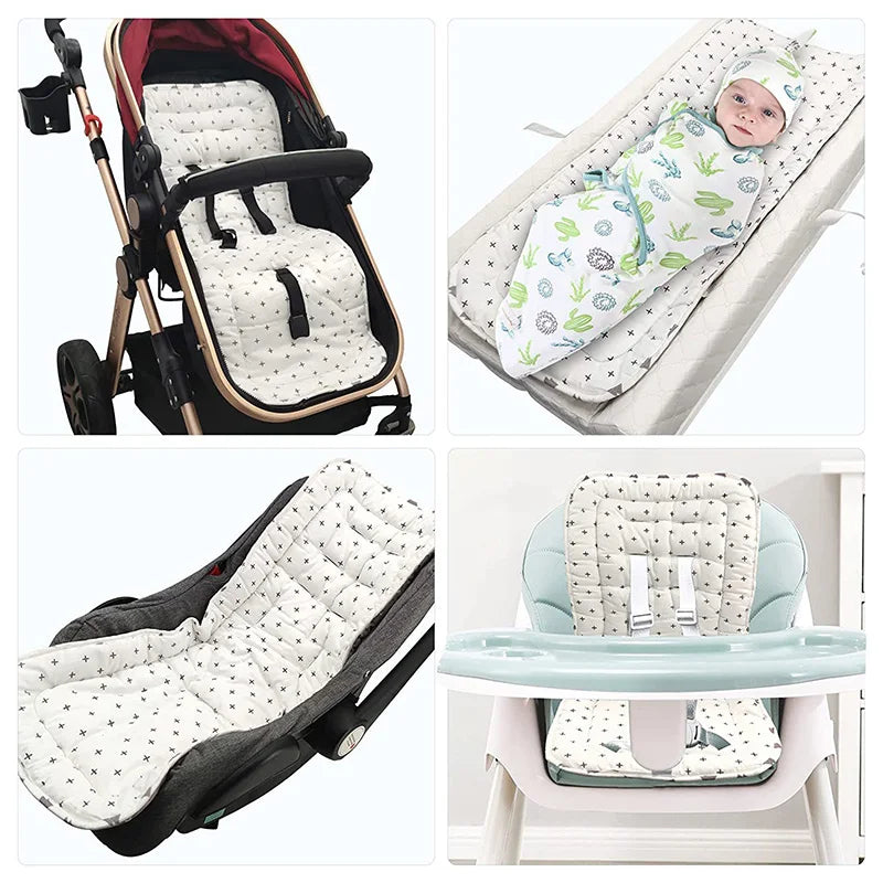 All-season baby stroller insert, plush cotton comfort pad, essential baby gear accessory
