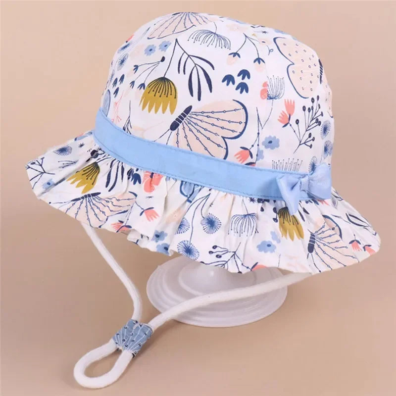 Kids sun protection hat, toddler fashion, breathable cotton, green & white stripes