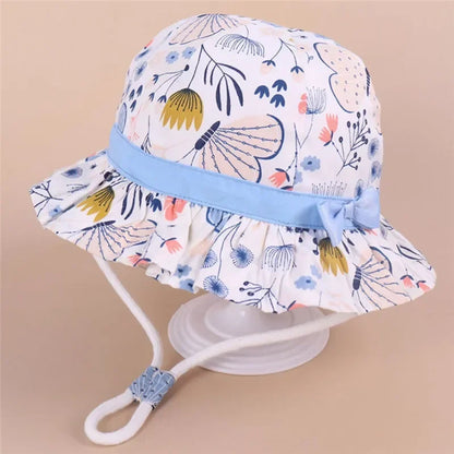 Kids sun protection hat, toddler fashion, breathable cotton, green & white stripes