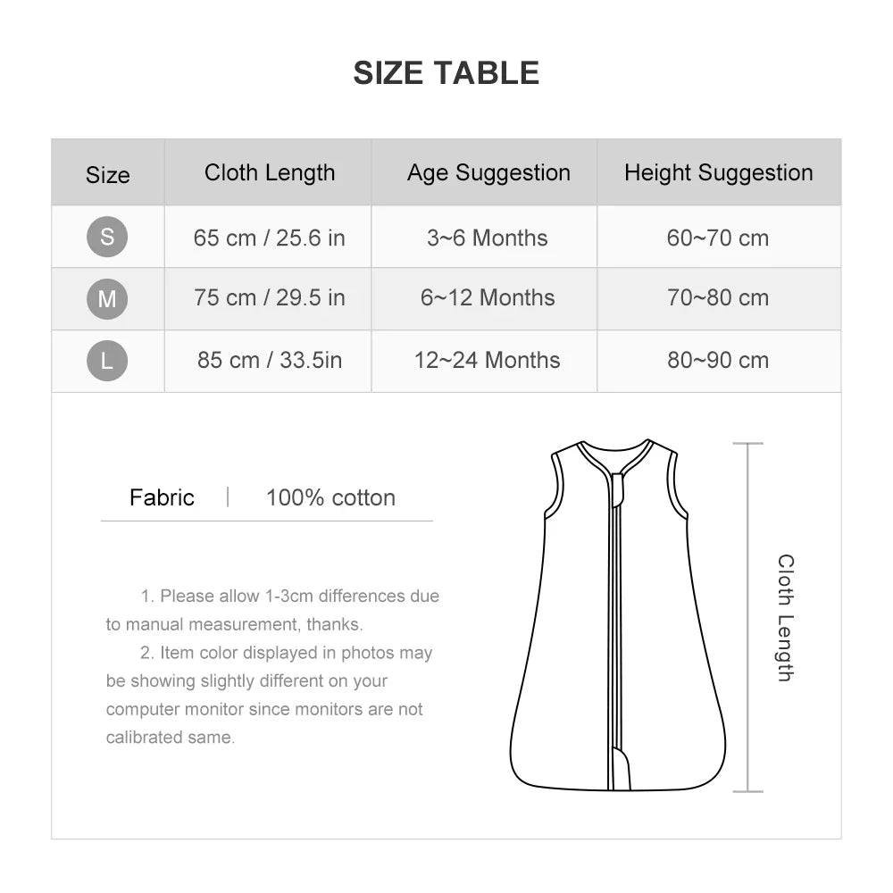 Front view of a white baby summer thin sleep sack with a cute animal pattern, anti-kick design.