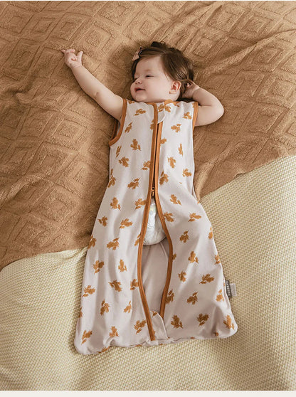 Baby sleep sack with open bottom for easy diaper changes, breathable cotton, perfect for summer sleepwear.