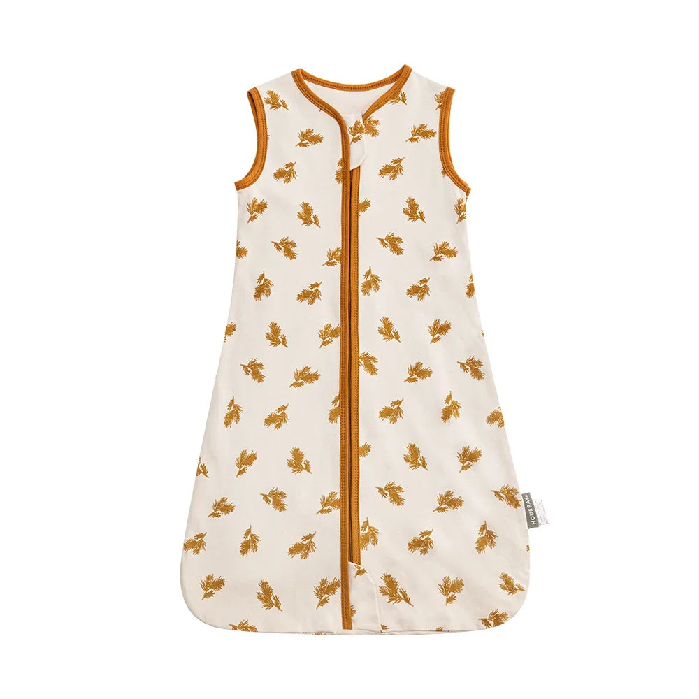 Assortment of baby summer thin sleep sacks in various colors and patterns, breathable cotton, 3-24 months.