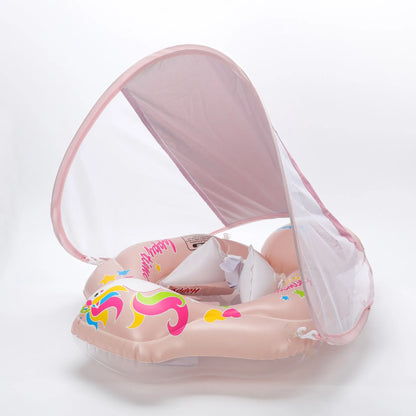 Infant pool ring with sturdy chest support and detachable sun shade for summer fun