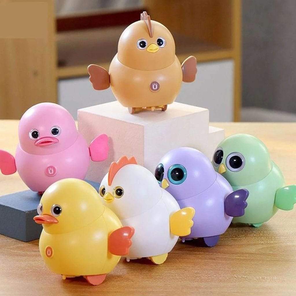 Cute baby swinging chicks toy, engaging toddlers, fostering motor development & interactive play