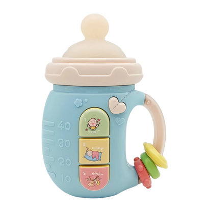 Soothing baby teether with integrated music and lights, perfect for infants' developmental stages and gum relief.