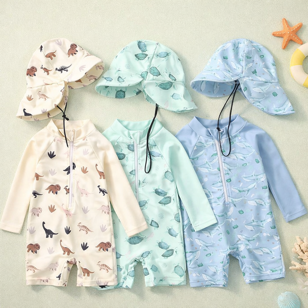 Baby & Toddler Sun Protection Swim Set with Hat, UPF 50+ rash guard and matching sun hat