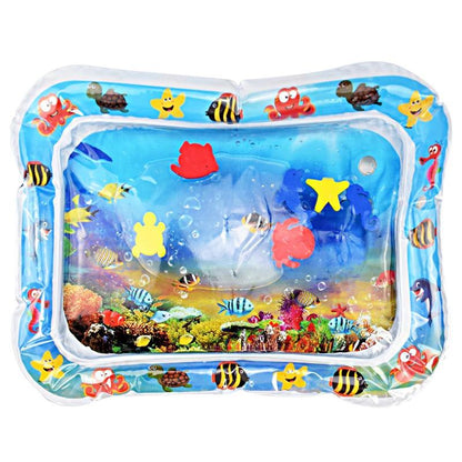 Educational baby water play mat featuring floating marine life, encouraging tummy time, hand-eye coordination & discovery.