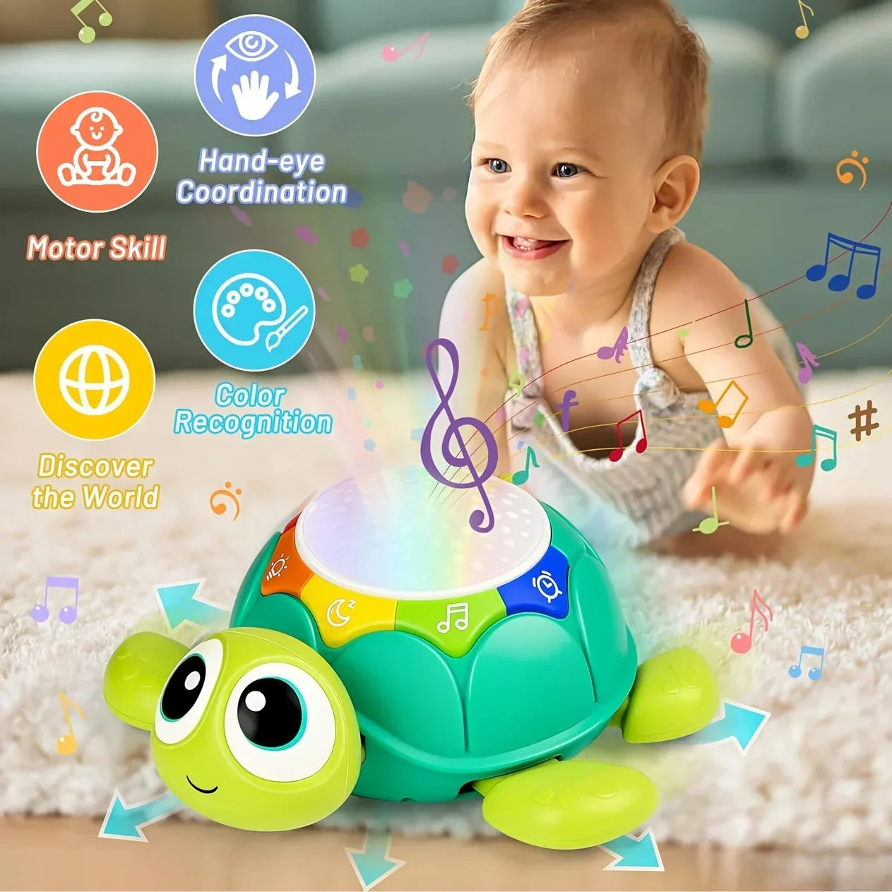 Baby Turtle Crawling Projector, a musical light projector toy perfect for sensory learning gifts