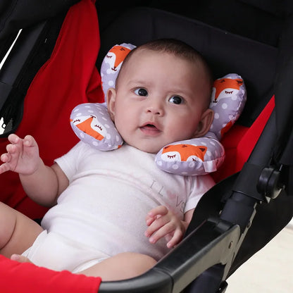 U-shape infant head support in pastel blue, designed for car seat comfort and baby neck protection
