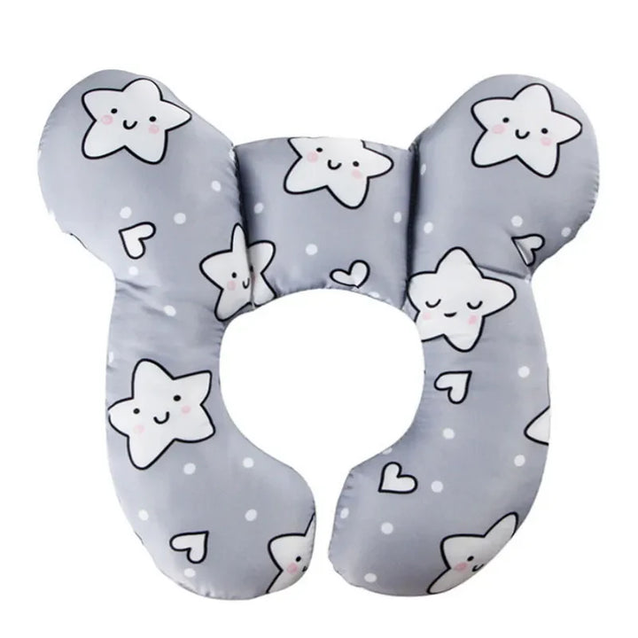 Baby U-shape car seat pillow with grey star pattern, offering superior head and neck support for infants