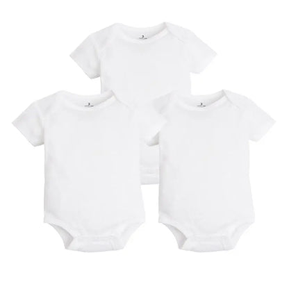 Baby unisex 3-piece cotton pajama set for infants, white with cute animal prints, soft newborn sleepwear.