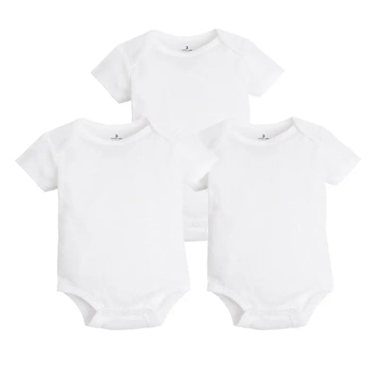 Baby unisex 3-piece cotton pajama set for infants, white with cute animal prints, soft newborn sleepwear.