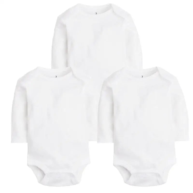 Infant unisex white cotton pajama set, 3 pieces including top, shorts, and pants, perfect summer baby clothing.