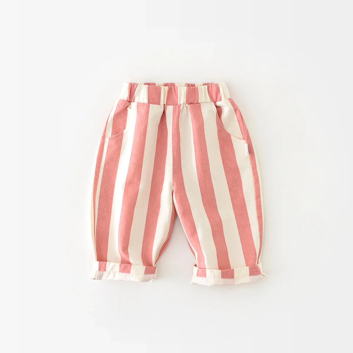 Casual baby unisex striped cotton pants with a relaxed fit, a toddler fashion essential for comfort.