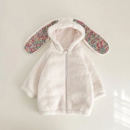 Soft rabbit hooded romper pajamas for baby, warm winter jumpsuit with zipper, unisex and comfortable.