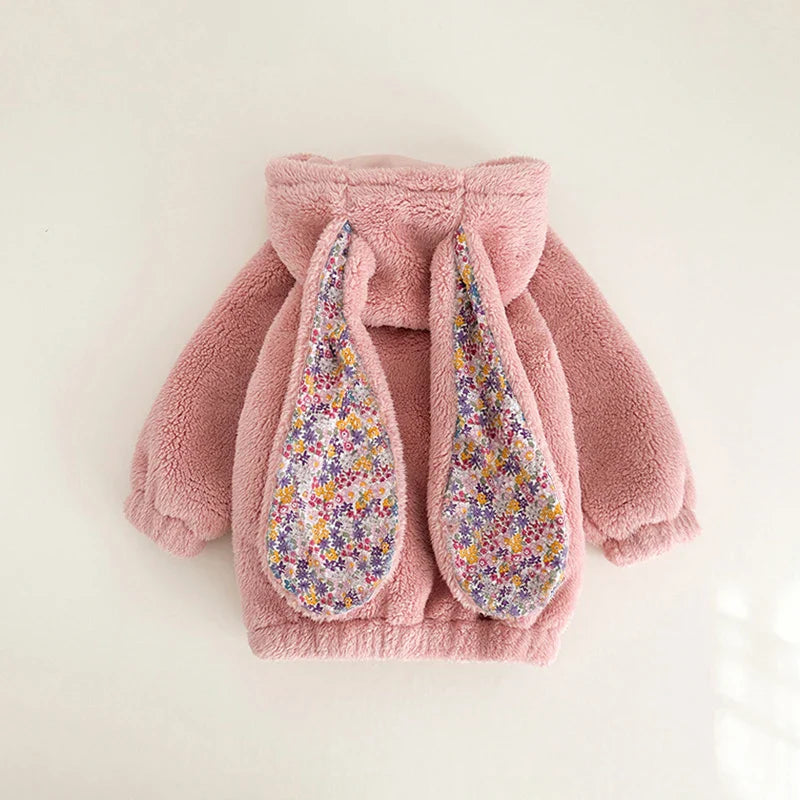 Cozy baby romper with rabbit hood, perfect winter sleepwear for unisex infants, gray polyester microfiber.