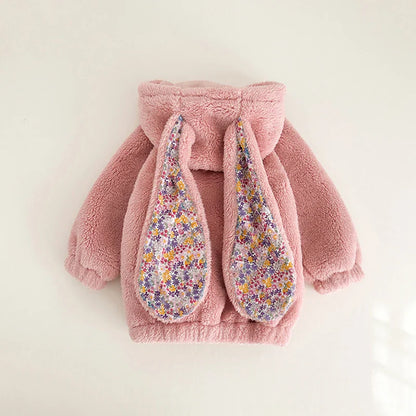 Cozy baby romper with rabbit hood, perfect winter sleepwear for unisex infants, gray polyester microfiber.