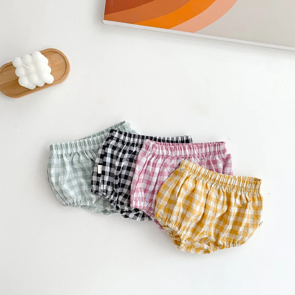 Everyday baby play clothes: durable smile face tee and easy-wear plaid shorts