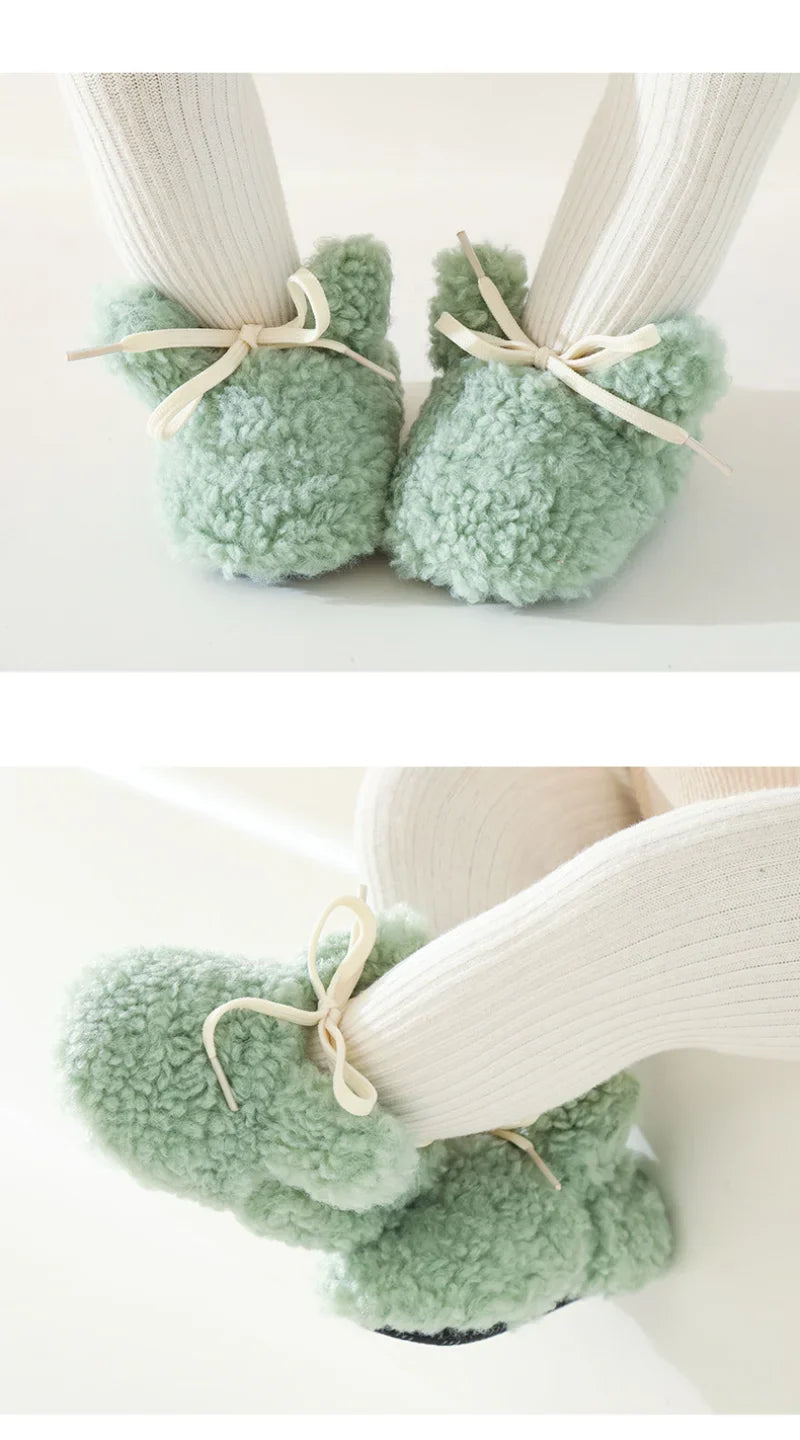 Warm baby first walker shoes, soft anti-slip sole, perfect for cold weather comfort.