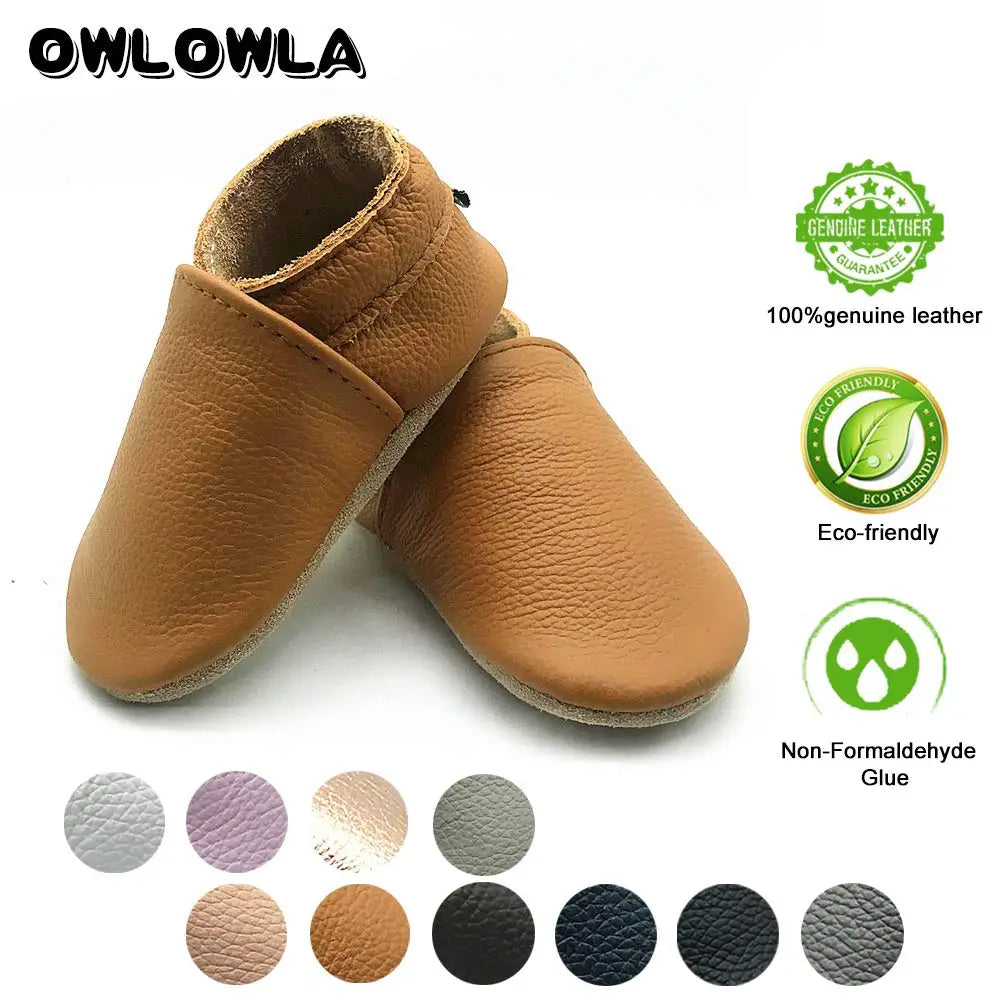 Close-up of soft brown leather baby booties, ideal newborn & infant first walking shoes