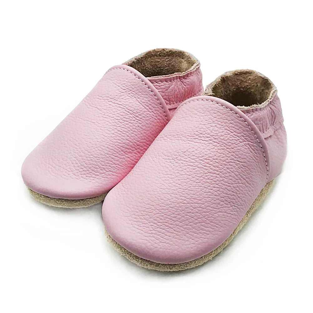 Two pairs of soft leather baby booties, grey & pink, essential unisex infant footwear