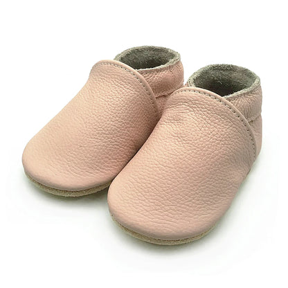 Soft light grey leather baby booties, perfect and practical unisex newborn & infant footwear