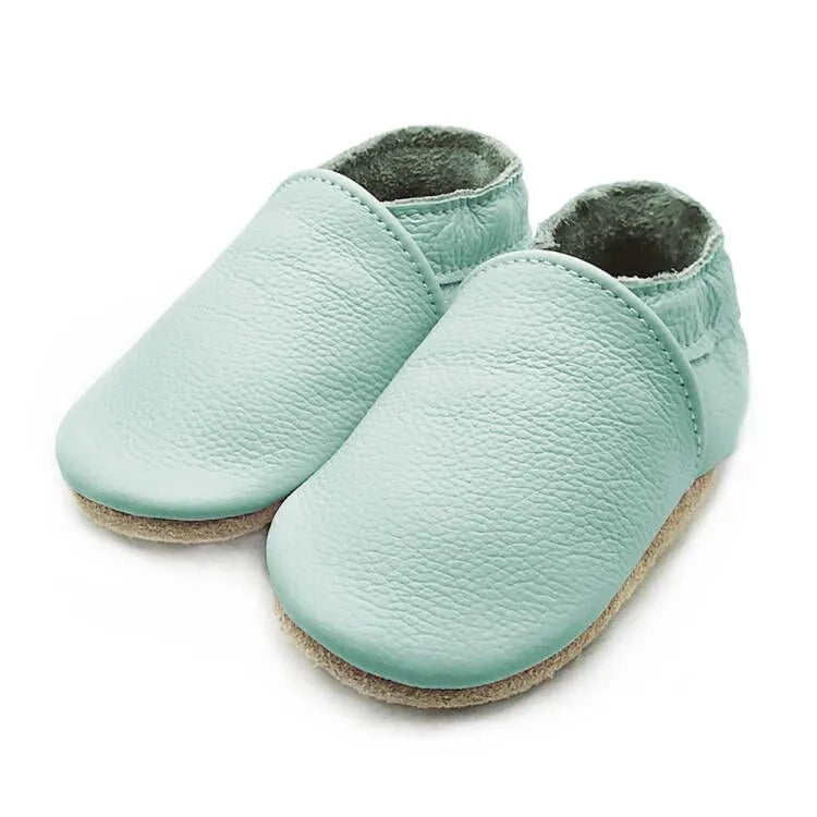 Set of different colored soft leather baby booties for newborn & infant, elastic closure
