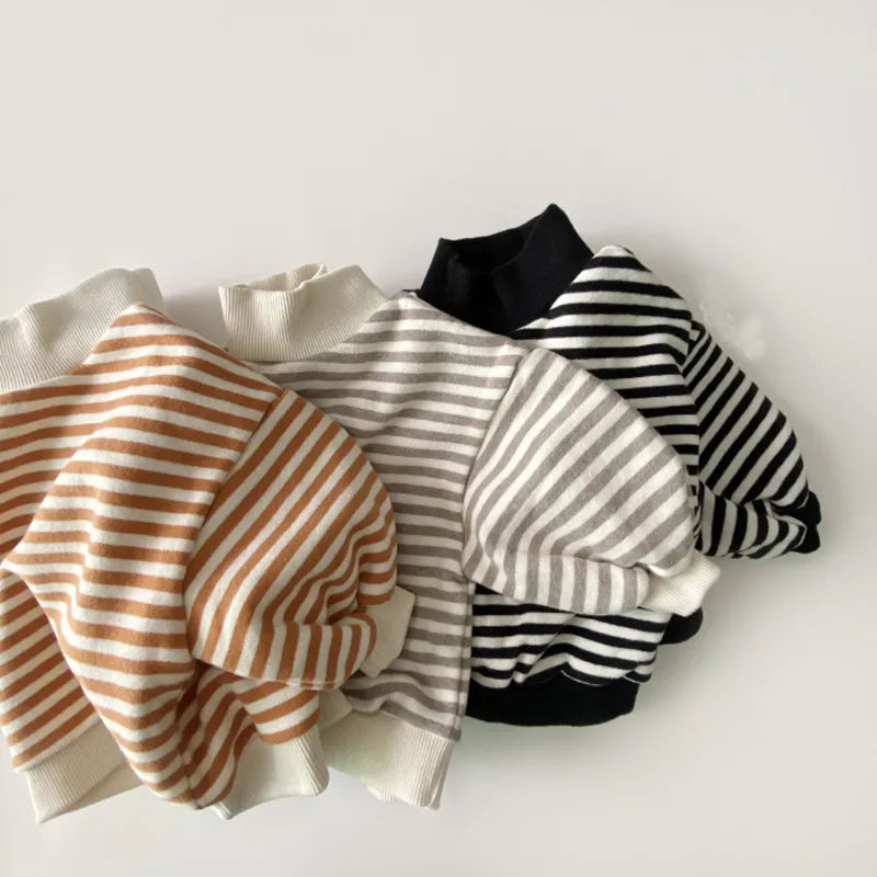 Baby long sleeve striped top, high-neck design, perfect for cool weather