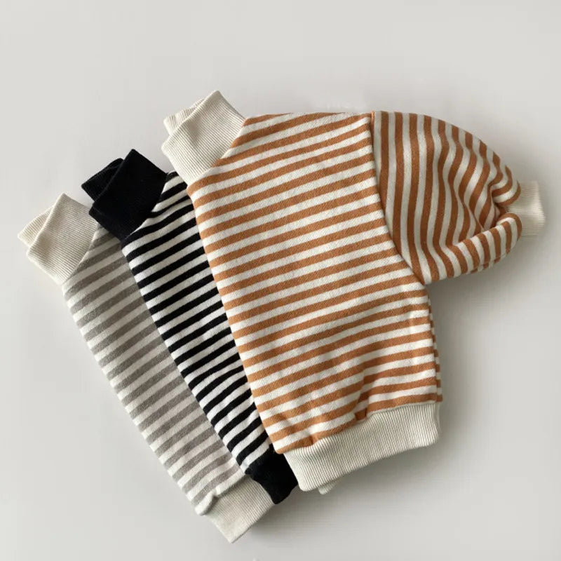 Striped cotton high-neck sweatshirt, comfortable and stylish for babies