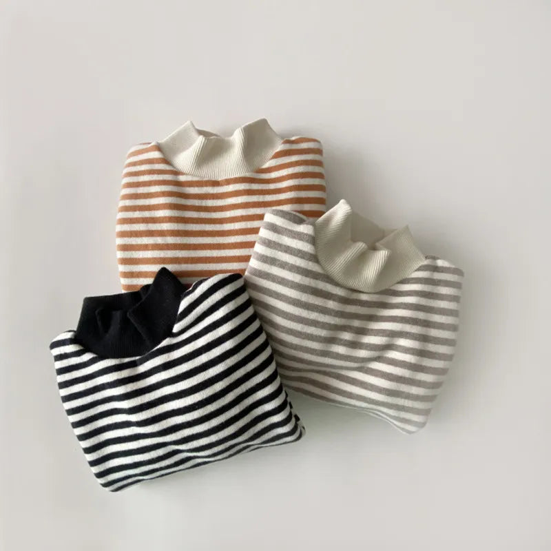 Baby apparel: striped high-neck long-sleeve, excellent for layering