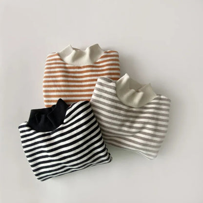 Baby apparel: striped high-neck long-sleeve, excellent for layering