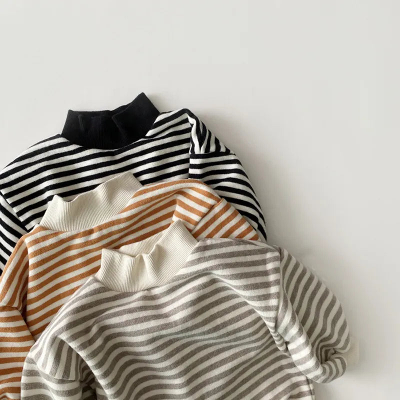 Cozy baby clothes: unisex striped long-sleeve, high-neck toddler fashion