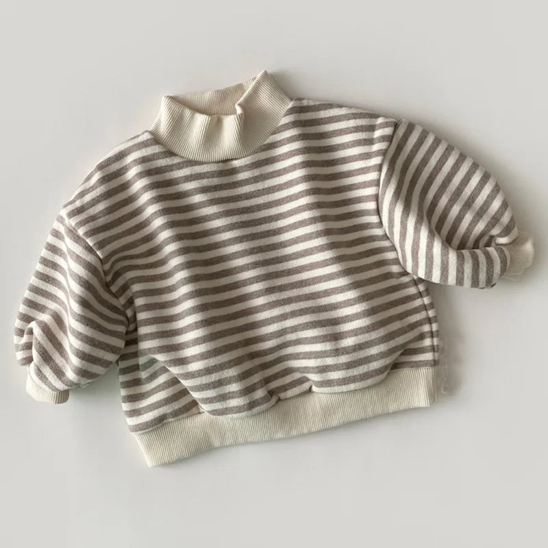 Toddler fashion: striped high-neck sweatshirt, versatile spring autumn wear