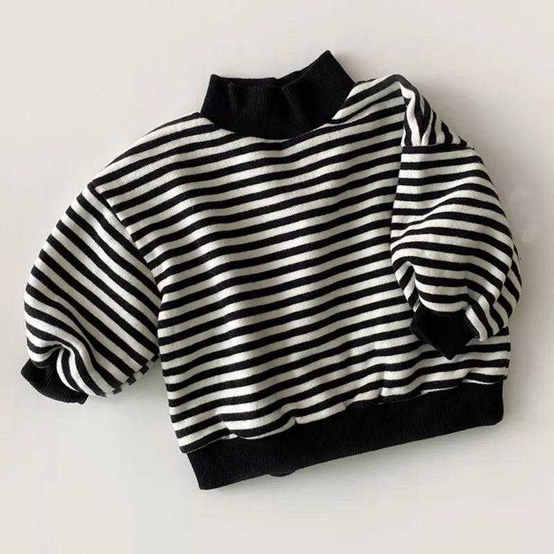 Baby unisex sweatshirt: striped pattern, high neckline for extra warmth