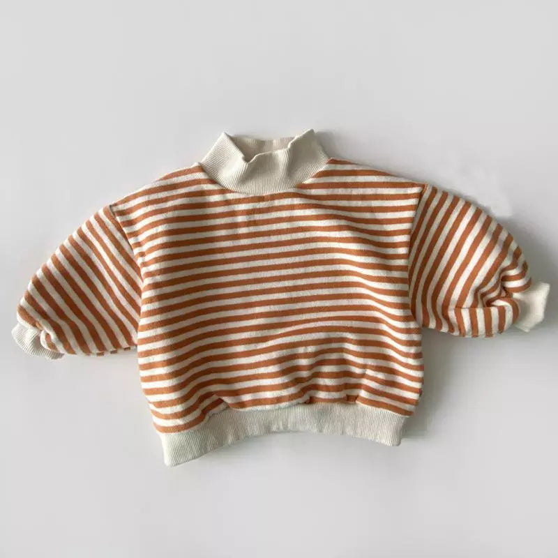 Kid's casual striped high-neck sweatshirt, ideal for everyday wear