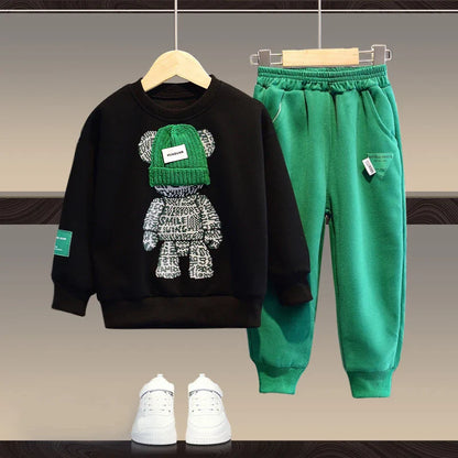 Baby unisex two-piece cozy cotton blend outfit for winter, long sleeve top and pants set